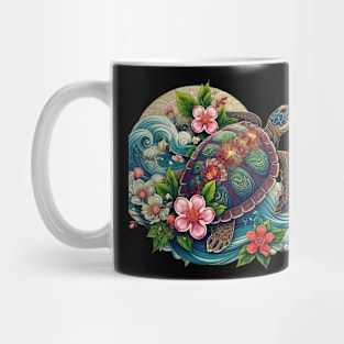 Flower Waves Floral Art Traditional Japanese Turtle Mug